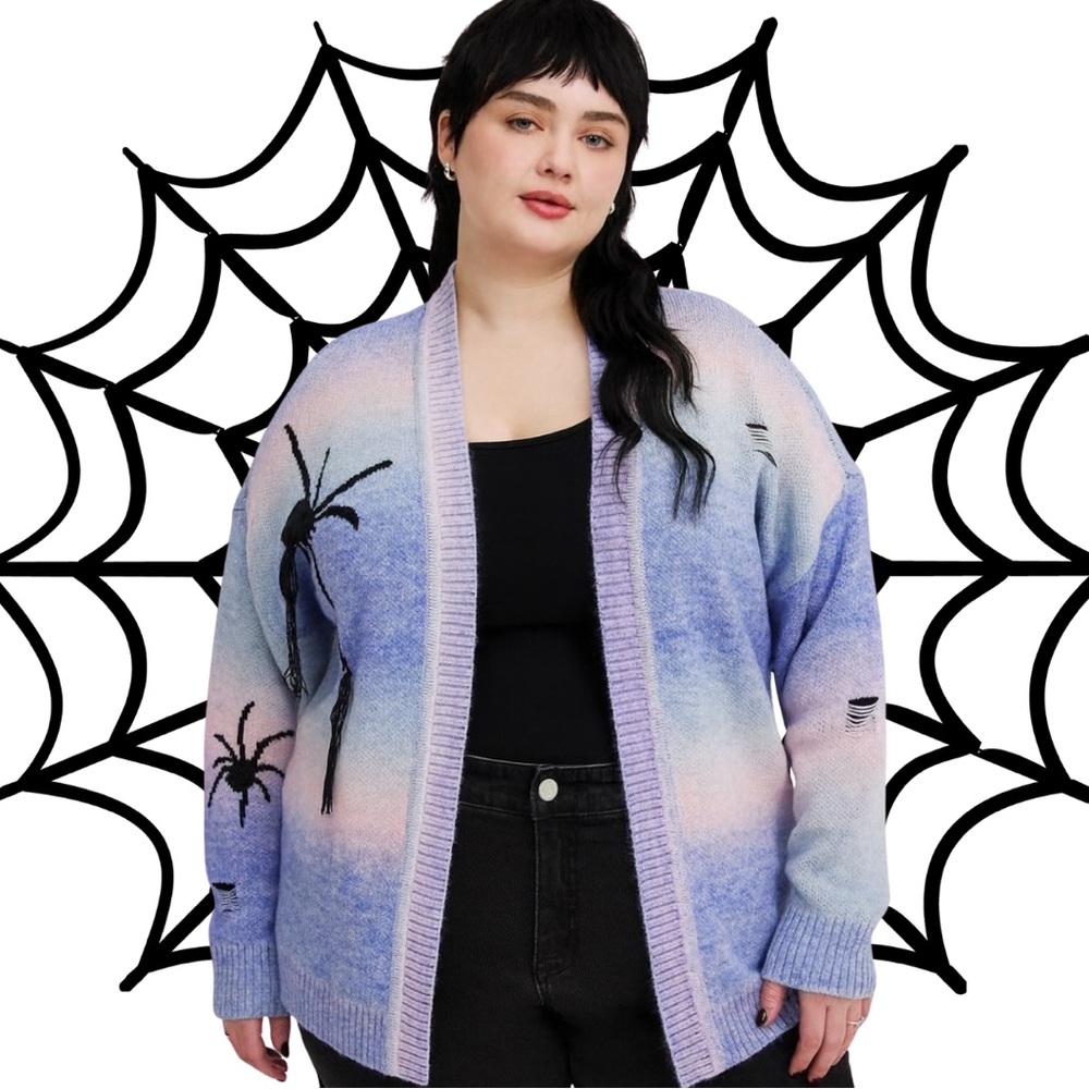 Torrid Blue Purple Pink Ombré Open-Front Spider  Cardigan, 2X, NWT! - Picture 4 of 16